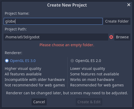 Godot: create new project